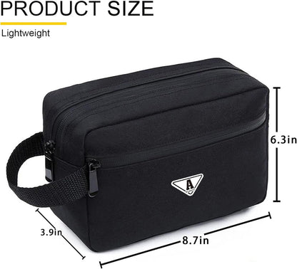 RVOKYE Small Travel Toiletry Bag for Men Women Personalized Initial Toiletry Bag Water-Resistant Mini Bathroom Bag Compact Hygiene Pouch for Travel or Gym (P, Black)