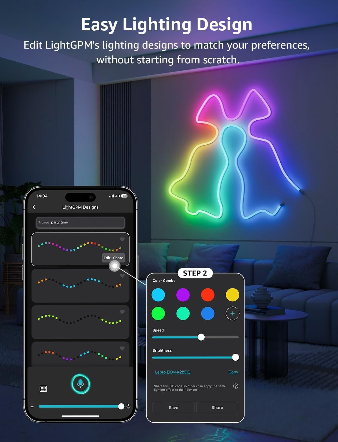 Lepro AI Neon Lights N1, RGBIC Neon Led Lights, Work with Alexa & Google Neon Rope Light, Music Sync neon led Strip Light, IP65 Outdoor Led Strip Lights Waterproof, LED Lights Strip for Bedroom, 20FT