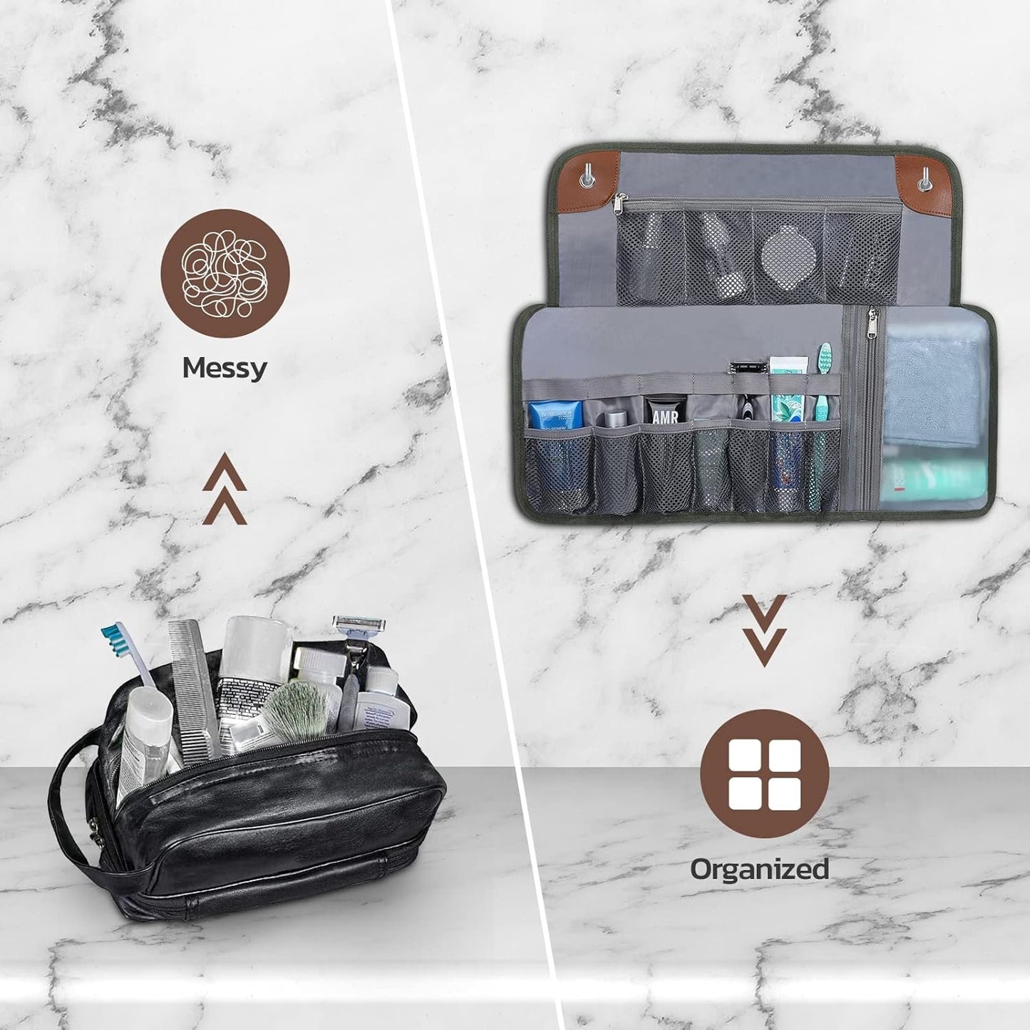Toiletry Bag for Men, Travel Essentials Travel Toiletry Bag, Water-Resistant Compact Bathroom Roll Organizer for Hygiene, Shaving kit, Gifts for Men
