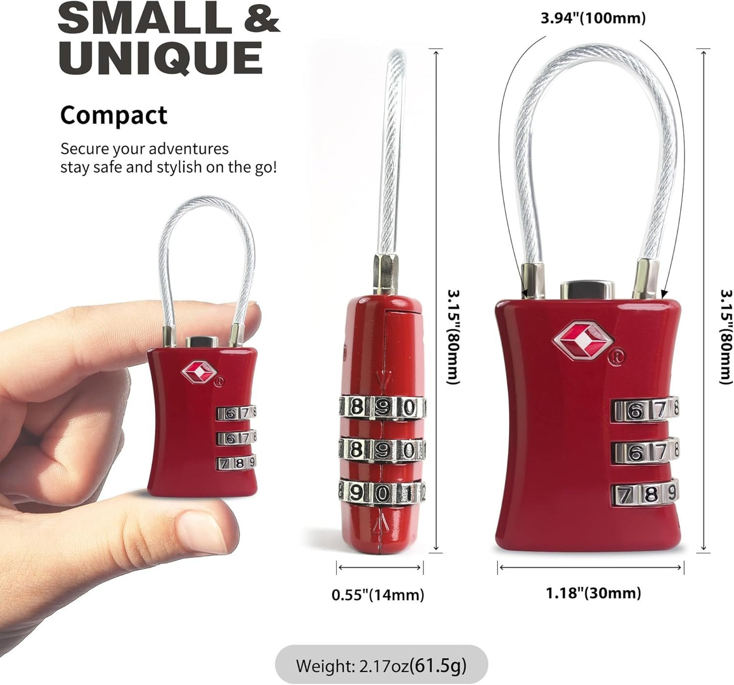 UP Security Suitcase Locks TSA Approved, Small Padlock Combination, TSA Locks for Luggage, Combo Travel Padlock with Code for Backpack, Gym Locker, Ammo Can (Black+Red), Black+Red, Modern