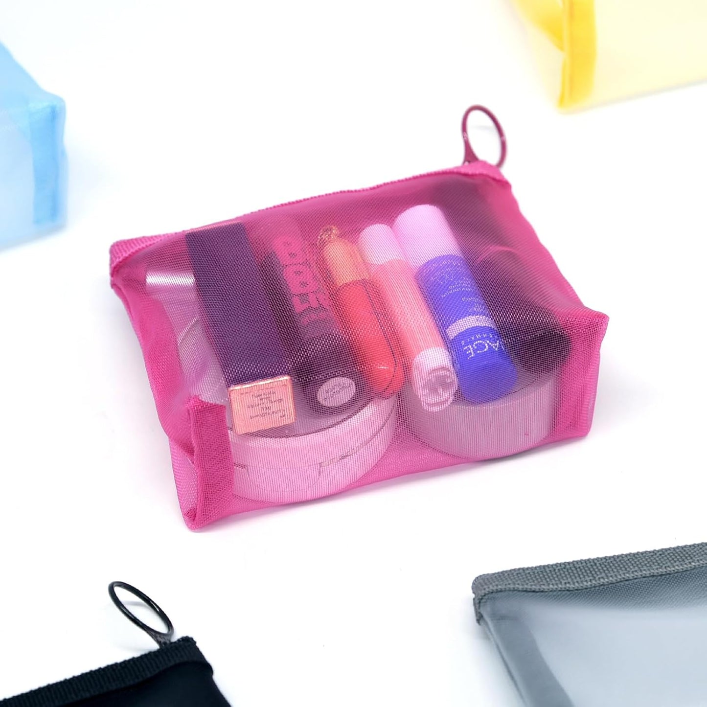 Patu Zipper Mesh Bags, Beauty Makeup Cosmetic Accessories Organizer, Travel Toiletry Kit Set Storage Pouch, Multicolor, S, Widened (5 pcs)