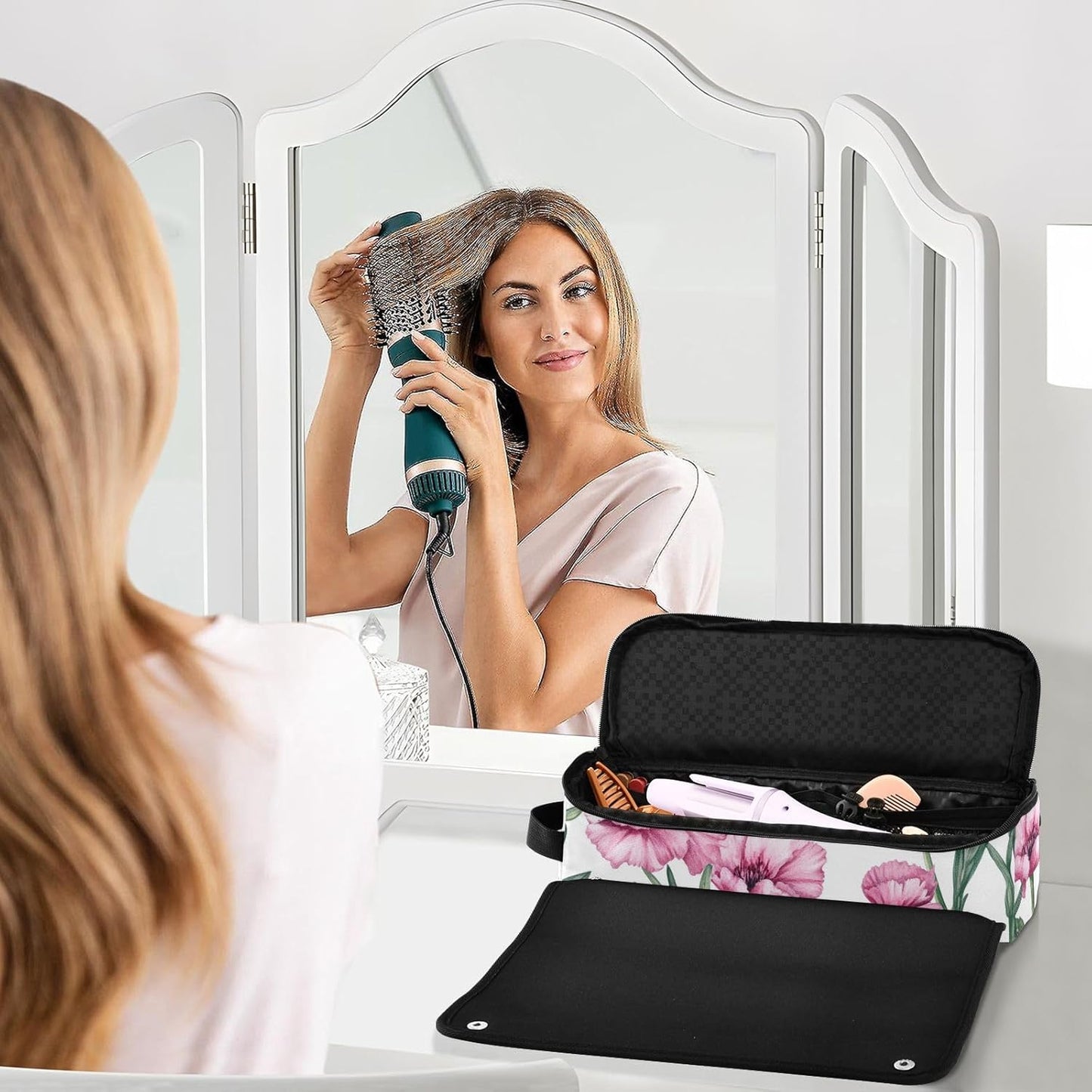 FRODOTGV Borsa da viaggio impermeabile da donna con cuscinetto resistente al calore, organizer per strumenti per lo styling dei capelli, per ferri da stiro, utensili caldi e accessori per la cura dei