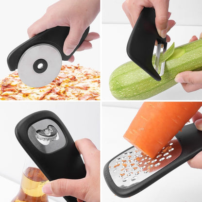 6in1 Gadget da Cucina Portatile, Set di Gadget da Cucina in Acciaio Inox Grattugia per Formaggio Sbucciatore di Erbe Apribottiglie Sbucciatore di Frutta, Forniture da Cucina per Camper e Campeggio