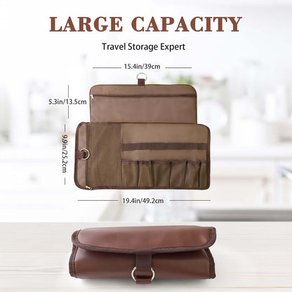 Travel Toiletry Bag for Men, Water-Resistant PU Leather Compact Roll Mens Toiletry Bag, Hanging Toiletry Bag for Travel Essentials