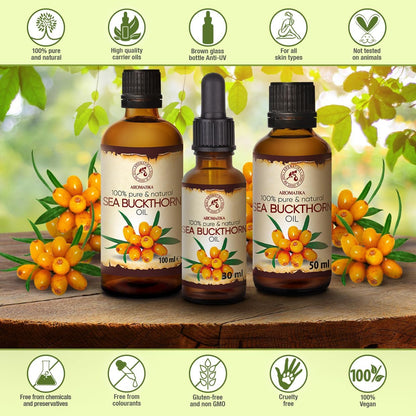 Sea Buckthorn Oil 3.4oz (100ml) - Pure & Natural Base Oil - Hippophae Rhamnoides - Carrier Oil for Hair - Nails - Face & Body - Wellness - Beauty