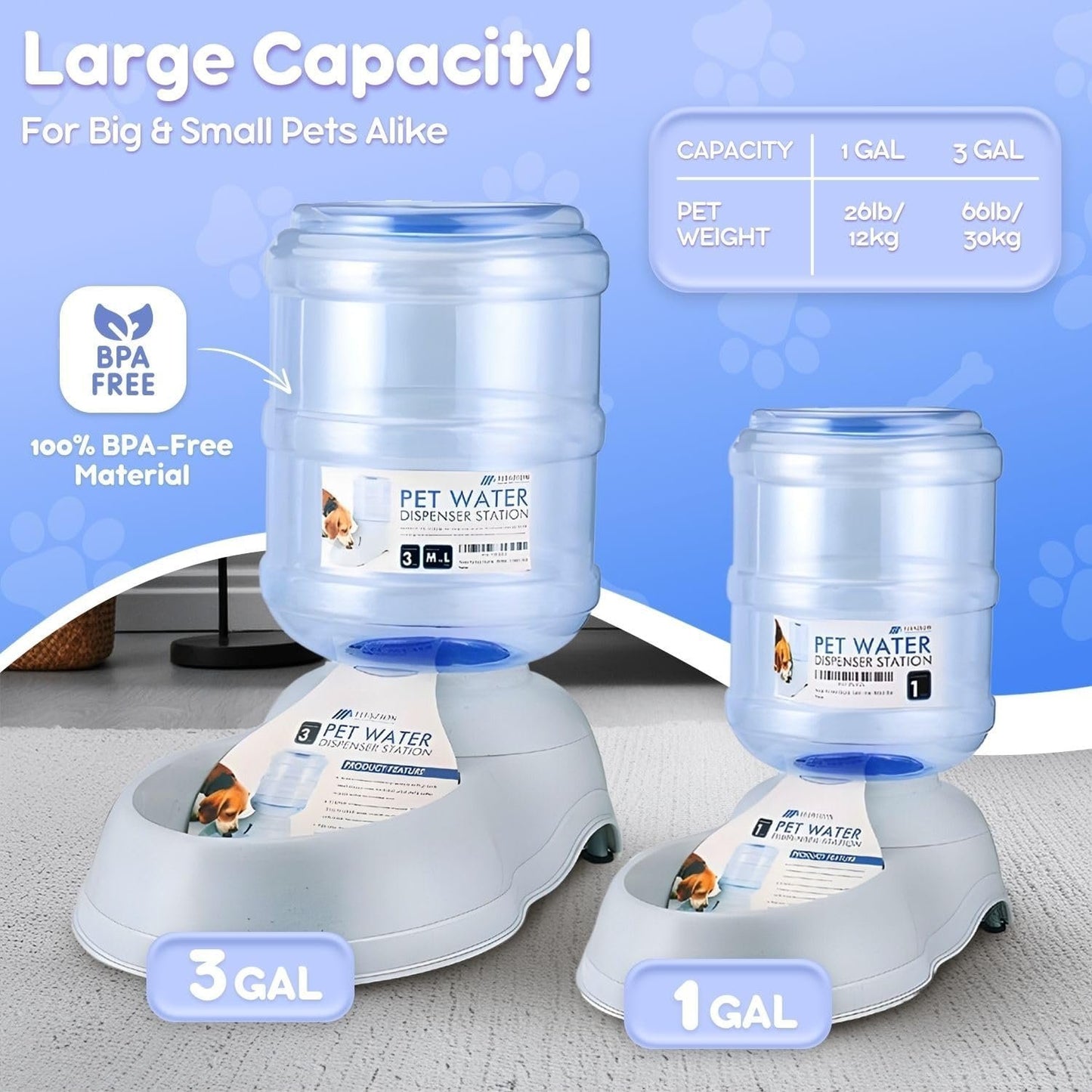 Flexzion Gravity Pet Water Dispenser Drinking Station for Dogs Cats (3 Gallon) Automatic Replenish Waterer for Small Large Breed Dog Cat Animal, Feeding Watering Fountain Supplies Bottle Dish Bowl
