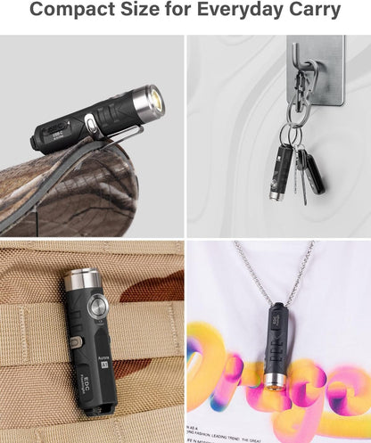 RovyVon Aurora A1 4th Generation Bright Mini Torch, 650 Lumen USB C Rechargeable Small Keychain Flashlight with Momentary On, Lockout Power Feature, for Camping, Hiking, Outdoors(Black)