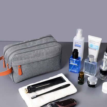 Travel Toiletry Bag, Convenient Double Layer Organizer Case, 9.84 x 3.94 x 5.91 Inches Compact Portable Sturdy Grooming Kit Bag with Handle for Men, Travel and Business Trips, Gray, Please refer to