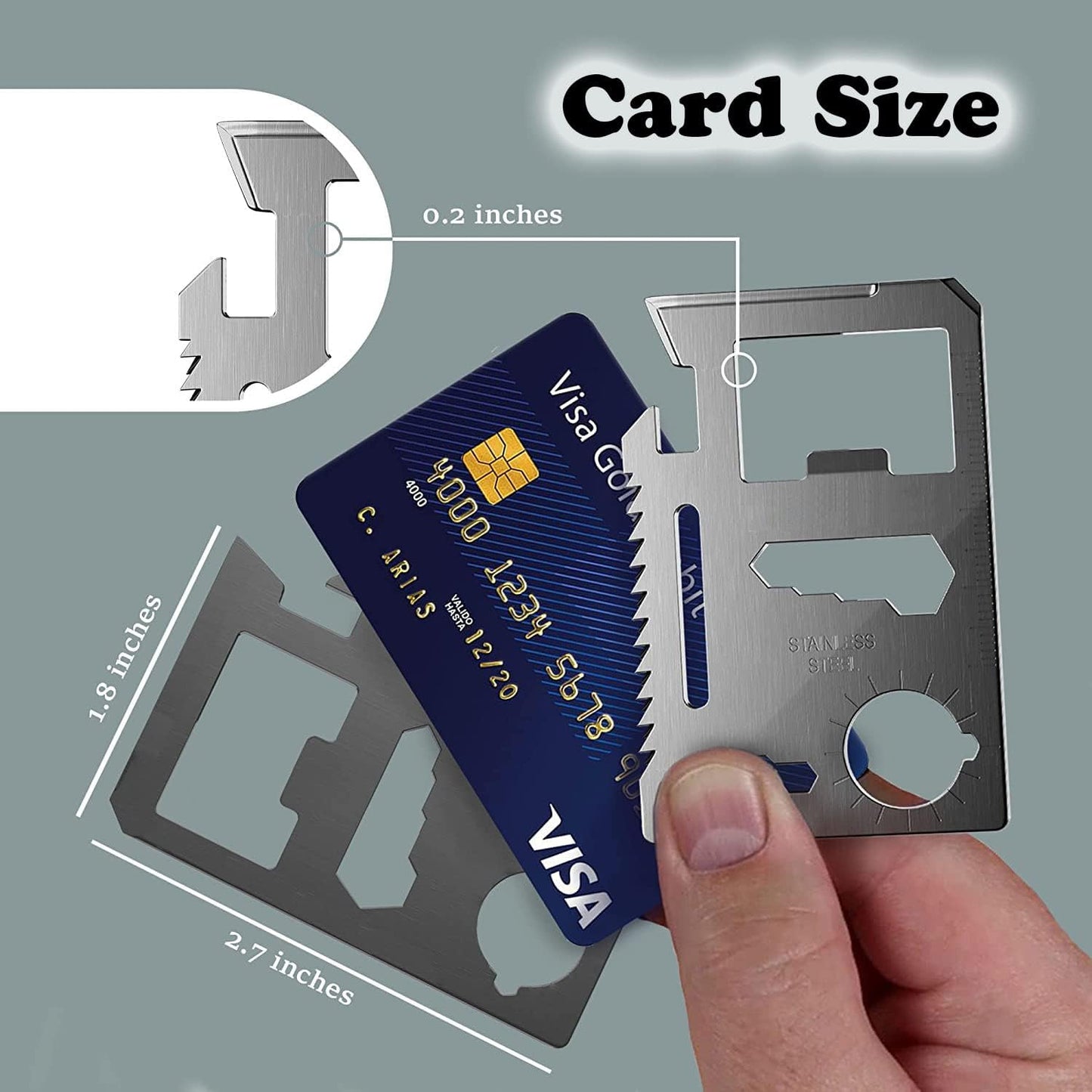Credit Card 11-in-1 Survival Pocket Tool, Multi Function Portable Outdoor Thickened Stainless Tool, Multipurpose Bottle Opener, Can Opener, Lock pick (1 PCS)