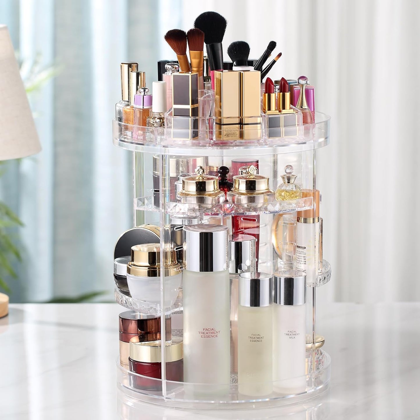 AMEITECH Makeup Organizer, 360 Degree Adjustable Jewelry and Cosmetic Showcase, 8 Layers Make Up Storage Box – Crystal Clear