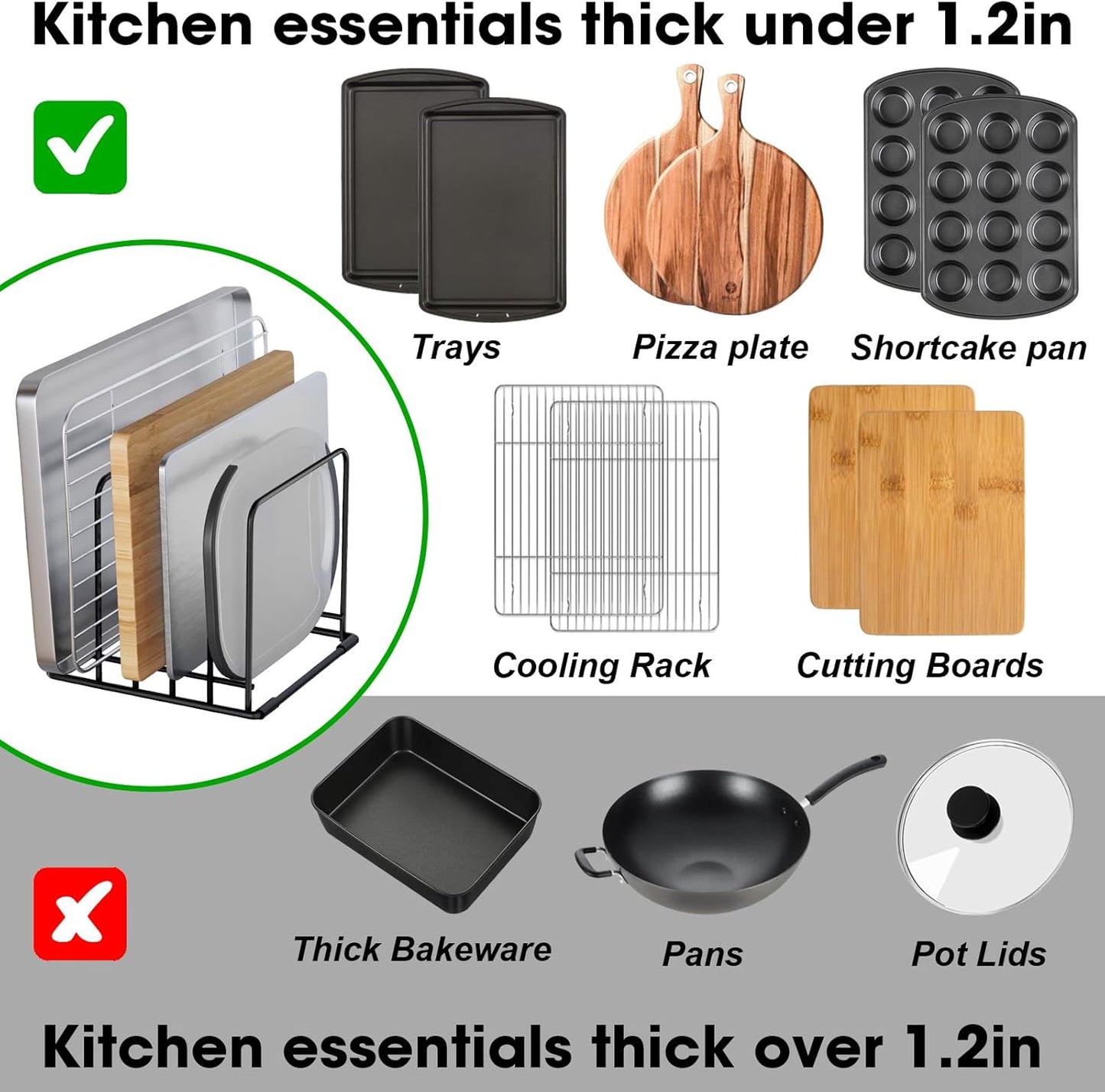 5-Tier Cutting Board Organizer Rack, Kitchen Storage & Organization Accessories for Cutting Boards, Baking Sheets, Trays, Space-Saving Kitchen Cabinet & Pantry Organizer, Rust-Resistant Metal