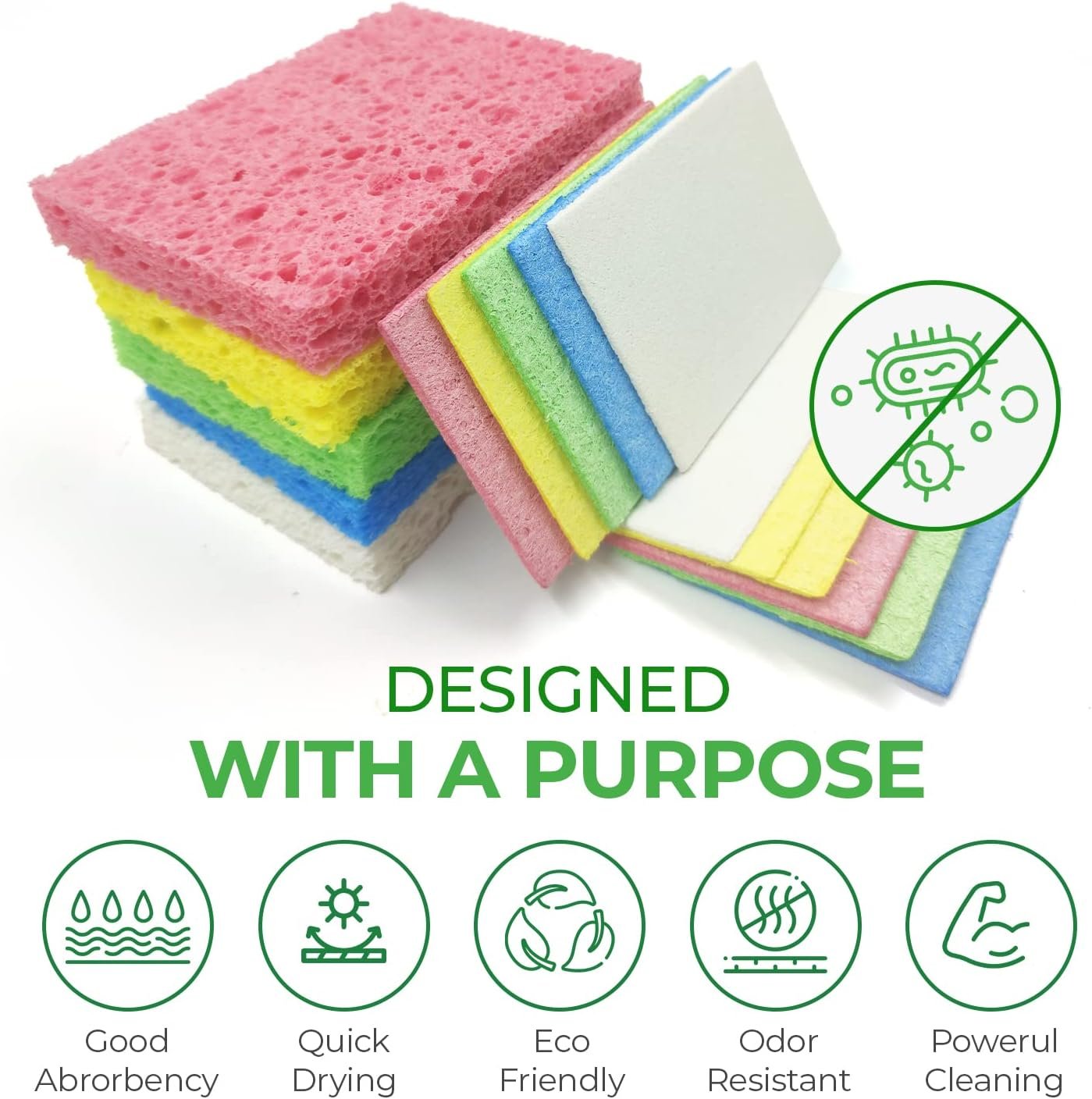 AIRNEX Biodegradable Compressed Cellulose Sponges - Pack of 16 Multicolour Pop Up Kitchen Sponges for Dishes - Non scratch Natural Eco Household Cleaning Sponges - Multipurpose Heavy Duty Dish Sponges