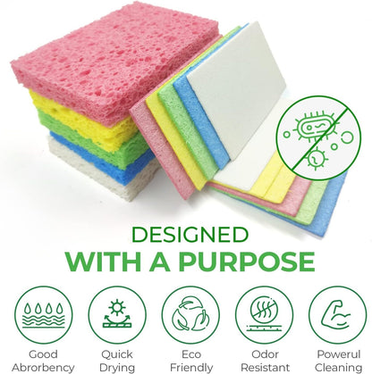 AIRNEX Biodegradable Compressed Cellulose Sponges - Pack of 16 Multicolour Pop Up Kitchen Sponges for Dishes - Non scratch Natural Eco Household Cleaning Sponges - Multipurpose Heavy Duty Dish Sponges