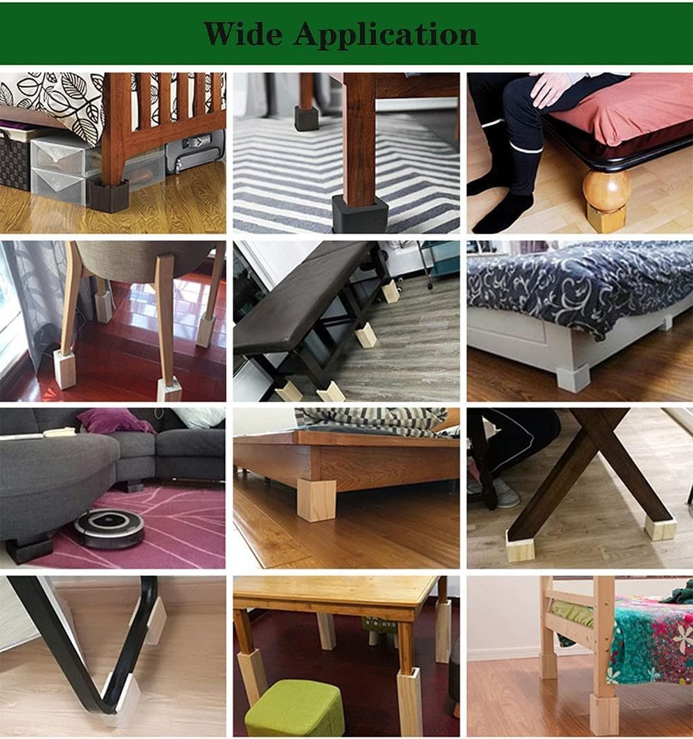 Judy1980 4 Pieces Bed Risers, Solid Wood Furniture Lifter, Adjustable Risers, Table Risers, Furniture Risers, Protect Floors and Surfaces