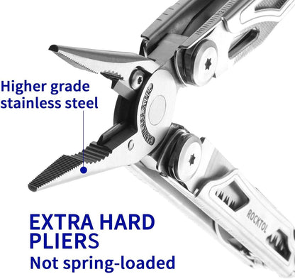 ROCKTOL Multitool, 22-in-1 Multi Tool Pliers with Fire Starter, Emergency Whistle, Glass Breaker, Safety Locking and Nylon Sheath for Survival, Camping, Hunting, Hiking