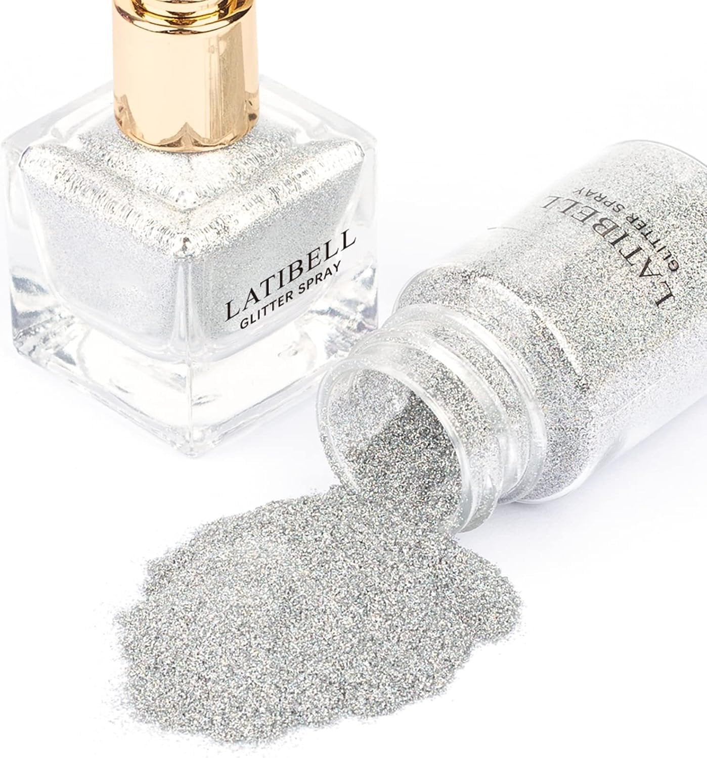LATIBELL Body Glitter Spray, Silver Glitter Spray for Hair and Body, Glitter Body Spray Cosmetic Shimmer Makeup Glitter for Rave Hair Body Face Clothes Nail Art Craft Design - with 1 Jar of Refills