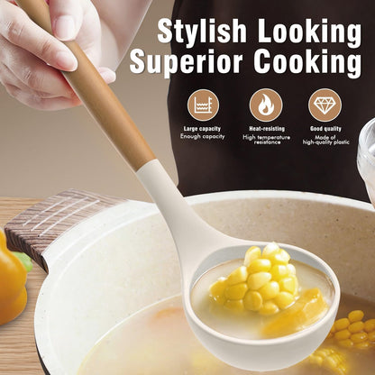 Silicone Kitchen Utensils Set, Silicone Kitchen Utensils for Cooking Wooden Handles, Heat Resistant Up to 230℃, Kitchen Spatula Set with Stand, Cookware Gadgets