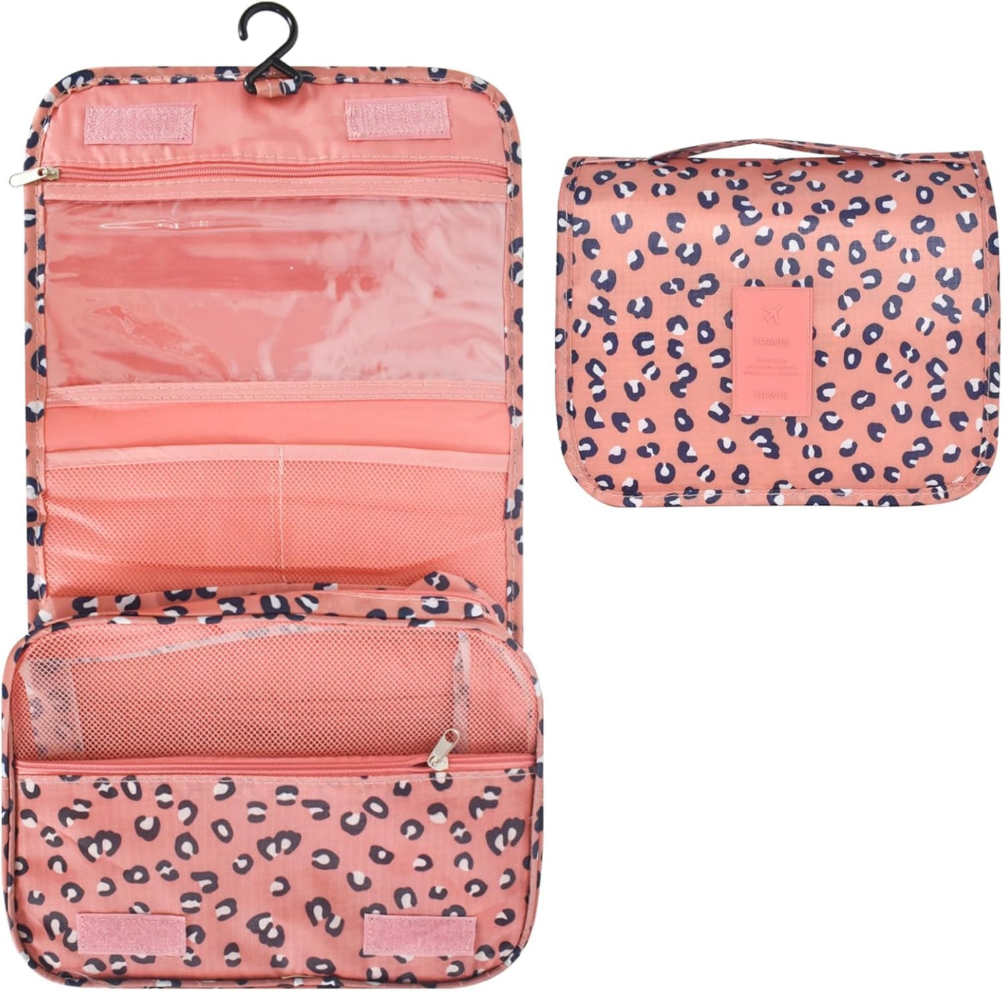 Travel Toiletry Bag, Hanging Toiletries Wash Bag Makeup Cosmetic Organizer Bags for Women Girls Kids Waterproof Foldable (Leopard Print)
