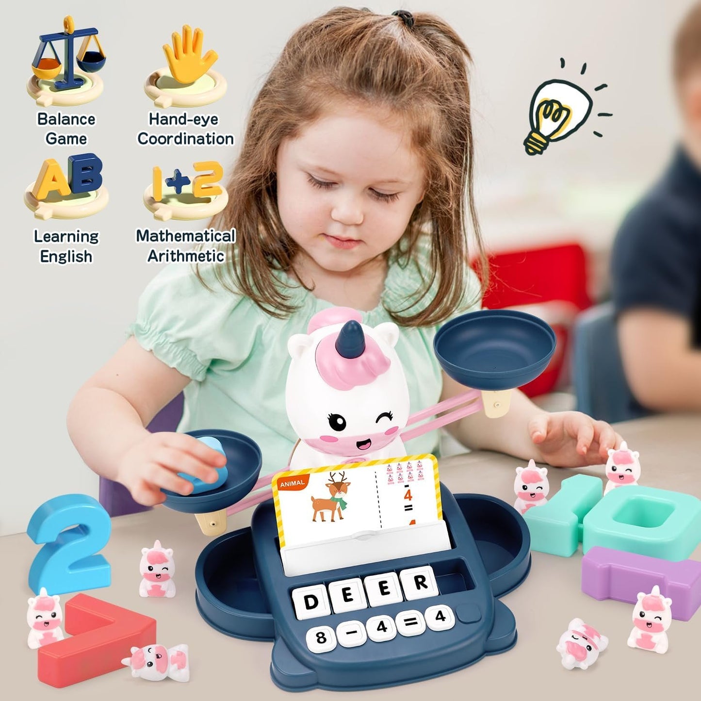 Qizebaby Toy for 3 4 5 6 Year Oldsï¼ŒUnicorns Learning Toy Balance Counting Math Toy with Matching Letter Spelling Gamesï¼ŒMath & Cards Learning Preschool Educational Gameï¼ŒKid Toys Boys Girls