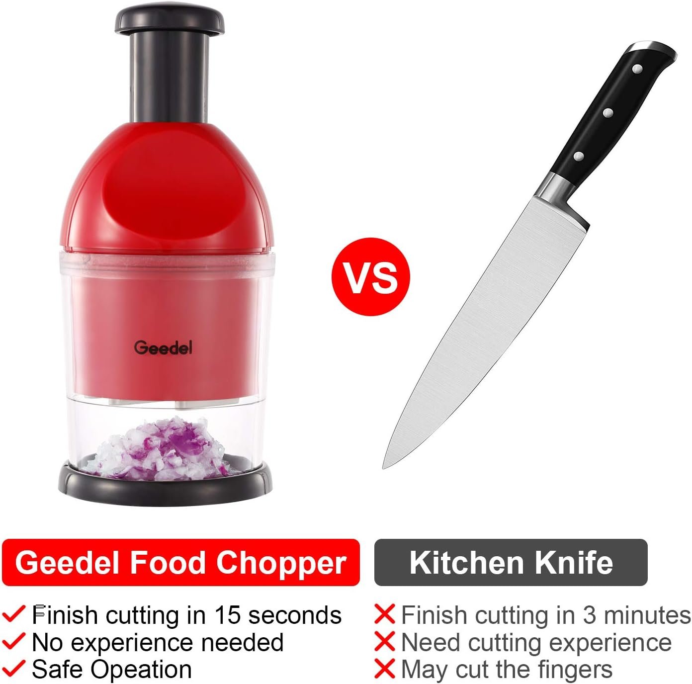 Geedel Food Chopper, Easy to Clean Manual Hand Chopper Dicer, Slap Press Chopper Mincer for Vegetables Onion Garlic Nuts Salads