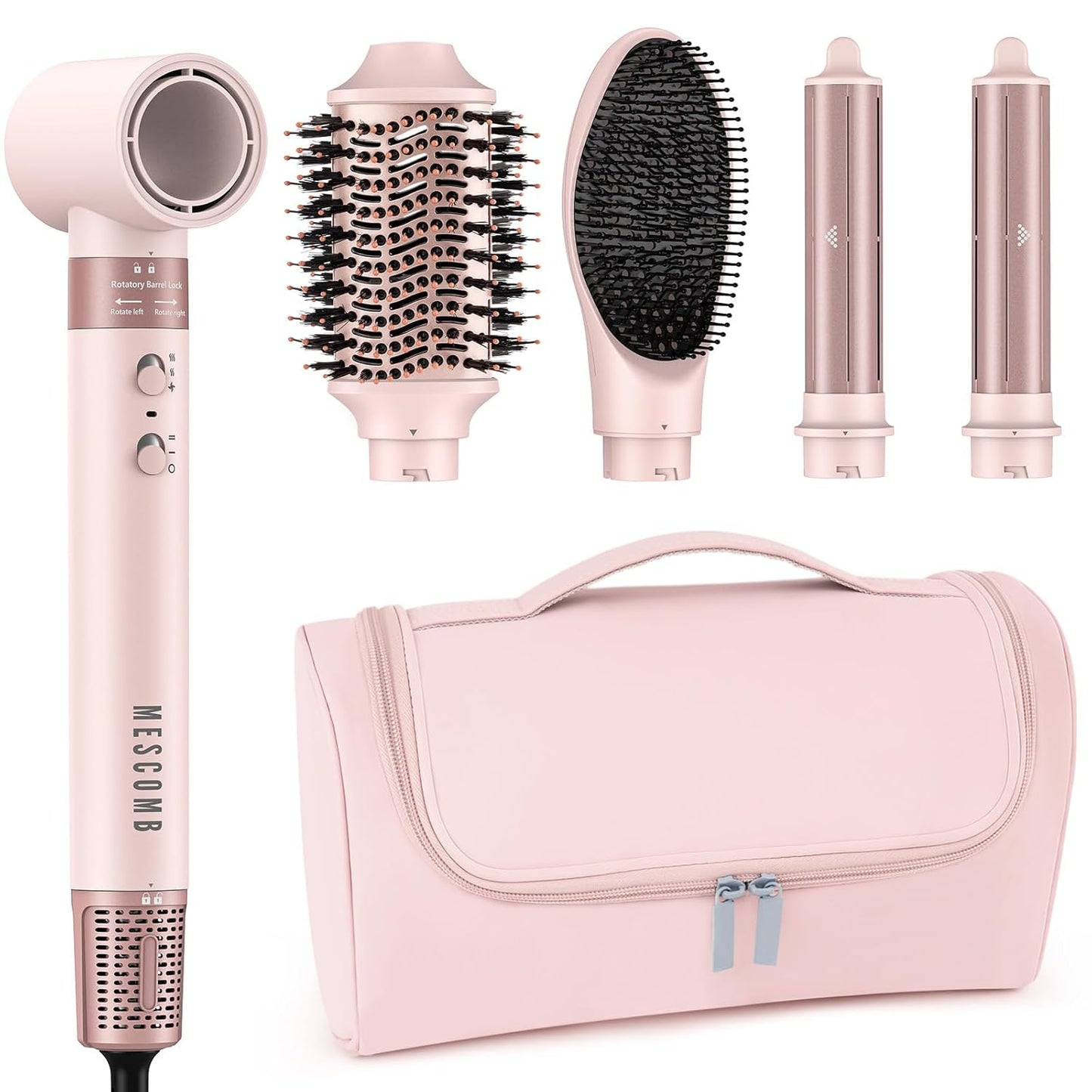 5 in 1 High-Speed Hot Air Styler - Professional Frizz-Free Hair Dryer Brush, Fast Drying Hair Dryer, No Heat Damage Air Styler Wrap - Curl, Volumize, Straighten with Travel Bag