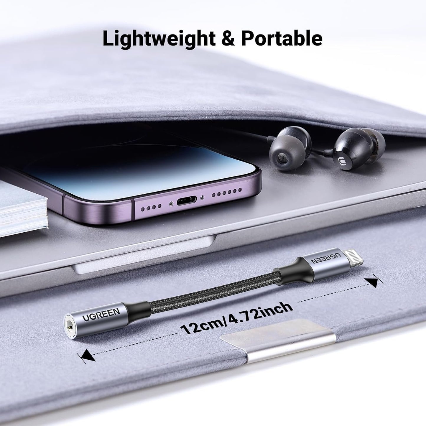 UGREEN Headphone Adapter for iPhone MFi Certified Lightning to 3.5 mm Earphone Jack Male to Female Braided Audio Aux Stereo Cable Connector Dongle for iPhone 14 13 12 SE 11 Pro Max, XS XR Plus, Gray