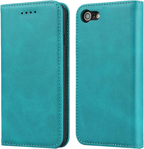 for iPhone SE 2022 / SE 2020/8 7 Case Leather Wallet with Credit Card Holder Slot SunYoo Flip Cover Drop Protection Shockproof Magnetic Folio Women Men Her Purse for iPhone SE2022 SE2020 Sky Blue
