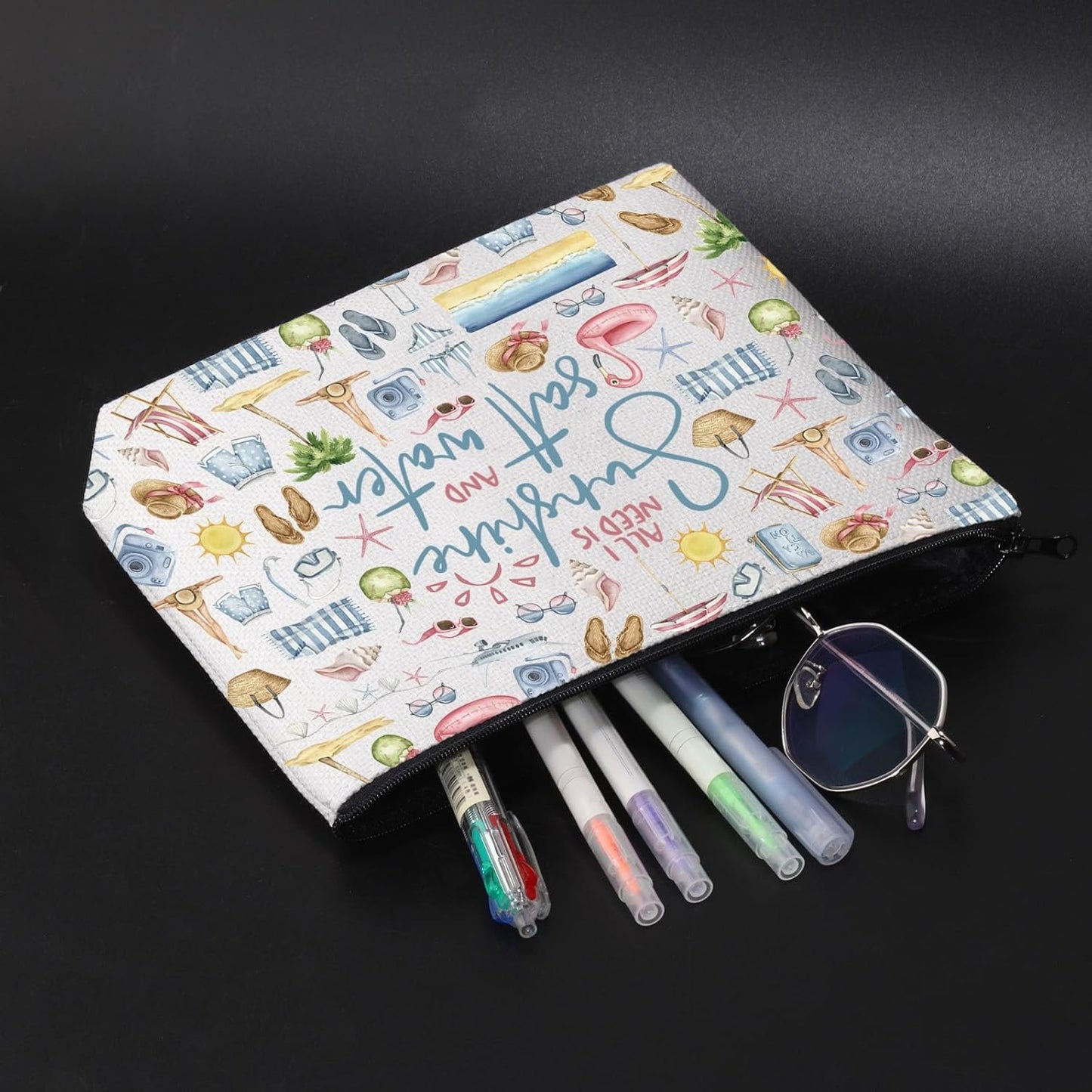 Summer Girl Trip Gift for Beach Vacation Lover Ocean Saltwater Sunshine Cosmetic Toiletry Bag (Sunshine)