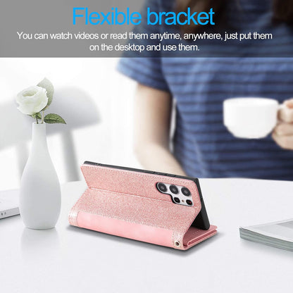 UEEBAI Wallet Case for Samsung Galaxy S22 Ultra 5G, Retro 9 Card Holder Slots Zipper Pocket Handbag Case PU Leather Magnetic Closure Kickstand with Wrist Strap TPU Shockproof Flip Case - Rose Gold