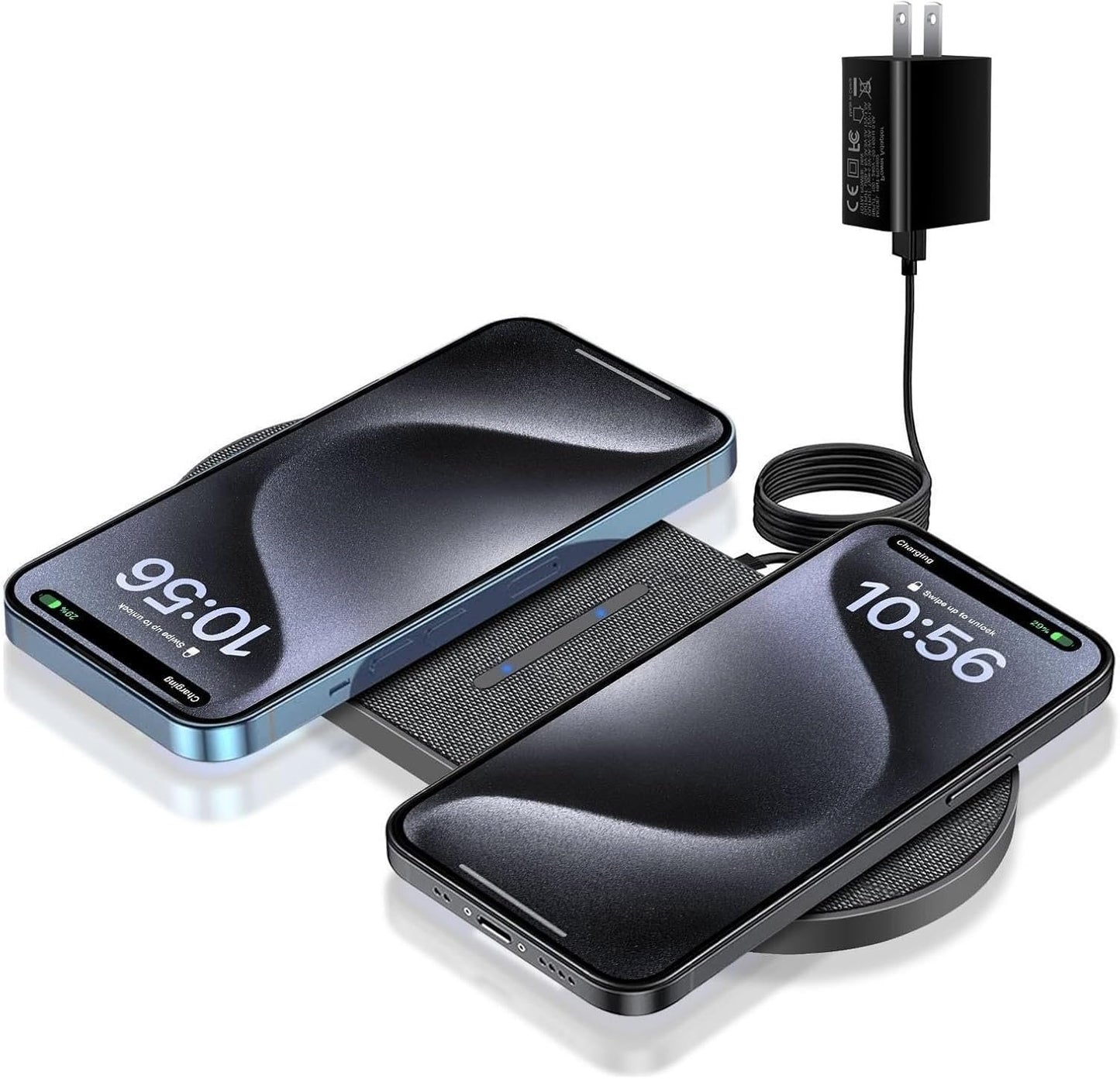 FDGAO Dual 20W Wireless Charging Pad 2 in 1 Fast Wireless Charger Mat with Adapter Fast Charge for iPhone 16 Pro Max/15/14/13/12/11/XR/XS/8 Plus, Airpods 3/2/Pro, for Samsung Galaxy/Note,Galaxy Buds