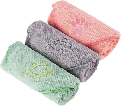 Pack of 3 Large Microfiber Pet Towels, Quick Dry Dog & Ca Washcloths, Super Absorbent Sweat Rags, for Pet Bathing, Grooming, and Drying 50x100 CM
