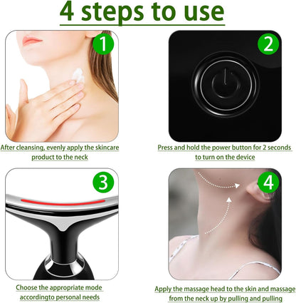 Face Neck Beauty Device, 7 Color Led Face Neck Massager,Multifunctional Facial Skin Care Tool, Ideal for Home Skin Care (Black)