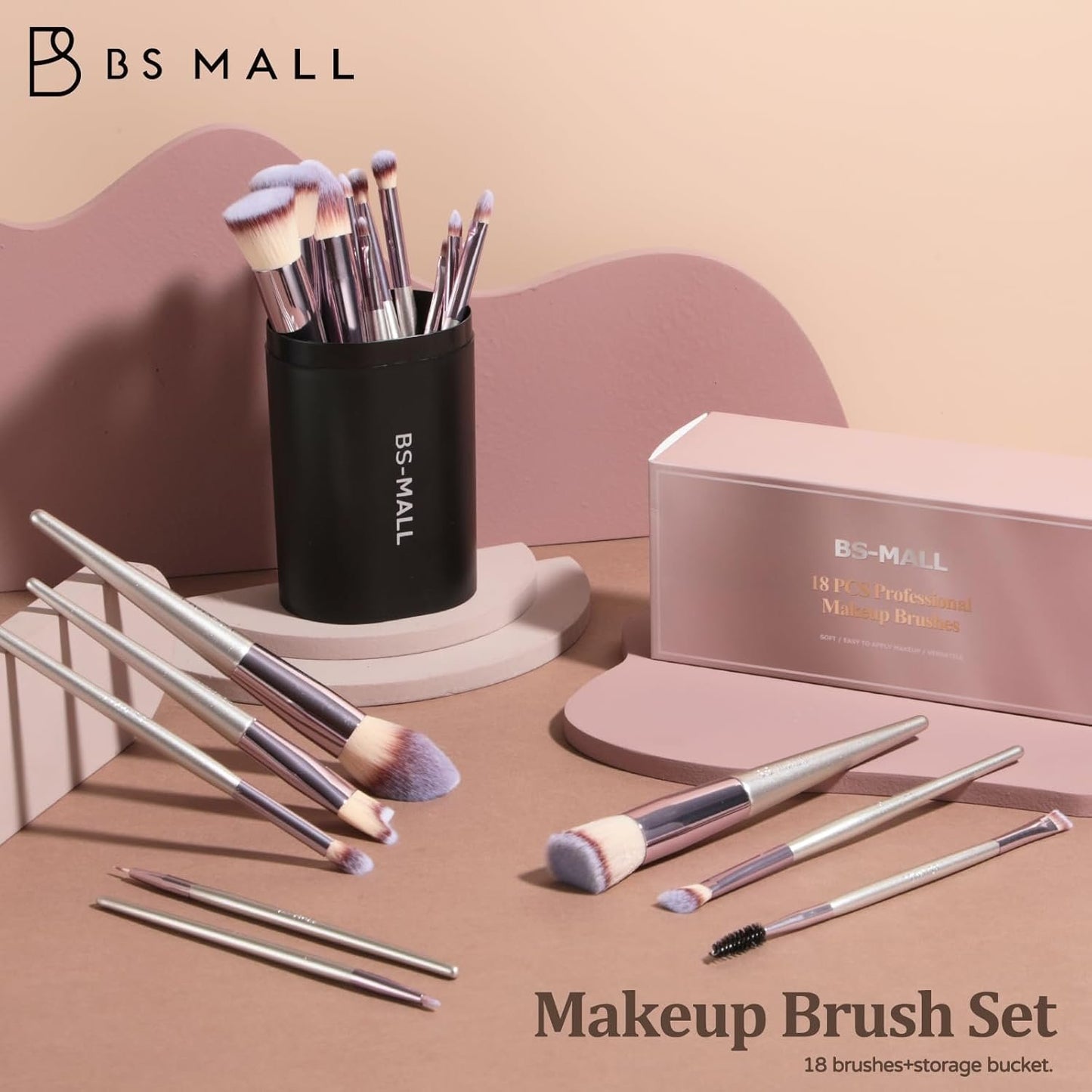BS-MALL Makeup Brush Set 18 Pcs Premium Synthetic Foundation Powder Concealers Eye shadows Blush Makeup Brushes Champagne Gold Cosmetic Brushes