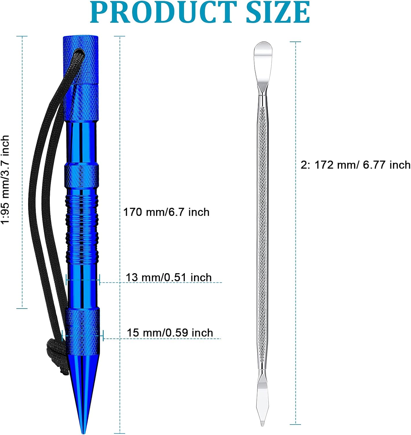 Ferraycle 12 Pieces Paracord Fid Set Stainless Steel Knotter Tools Marlinspike Set Paracord Stitching Lacing Stitching Needles and Smoothing Tool Knotter Tools for Leather or Paracord Work (Dark Blue)