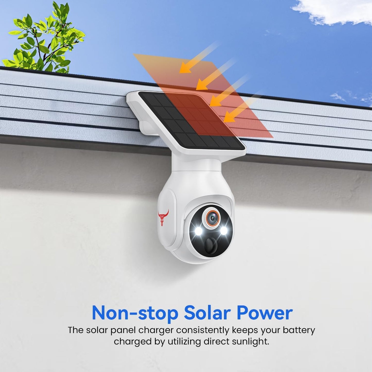 1080p WiFi Security Camera with Solar Panel, Battery Powered, Pan Tilt, AI Motion Detection, Night Vision, 2-Way Talk, IP65, Cloud Storage (Sold Separately), 2.4GHz WiFi Only