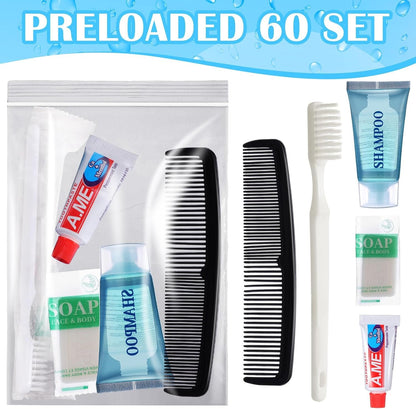 Ziliny 60 Kits Basic Toiletry Kits Homeless Personal Hygiene Kit Bulk Homeless Care Package Supplies Travel Toiletry Kit Homeless Hygiene Kit Bulk for Men Women Charity Reusable Toiletry Bag