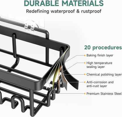 Veken Stainless Steel Shower Caddy 6-Pack, No Drilling & Rustproof, Waterproof Adhesive Shelves Rack with Soap Holder, Large Capacity Bathroom Organizers and Storage, Wall-Mounted Kitchen & Home Decor