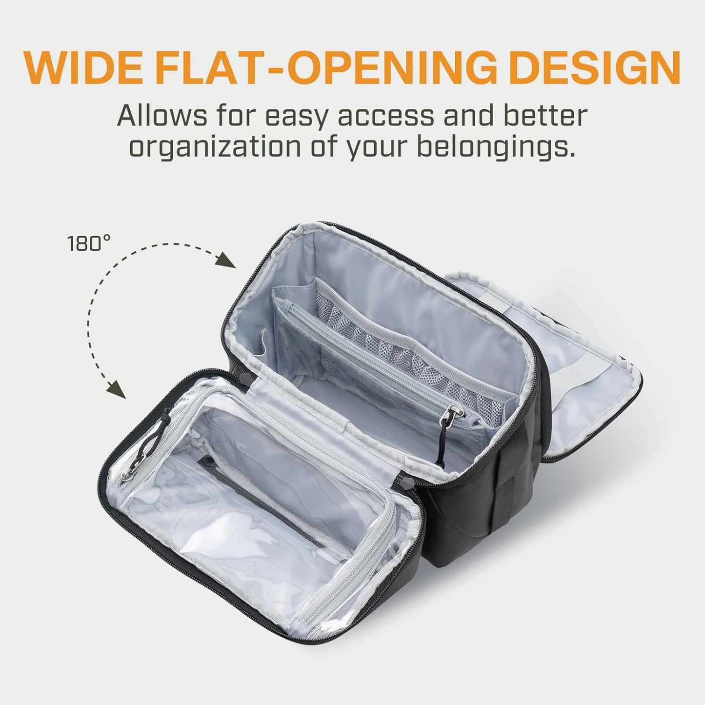 Everfun Compact Toiletry Bag for Men and Women Traveling, Wide Open Shaving Dopp Kit, Water Resistant Makeup Organizer Hygiene Bag with Wet Dry Compartment, Black, Medium, Toiletry Bag