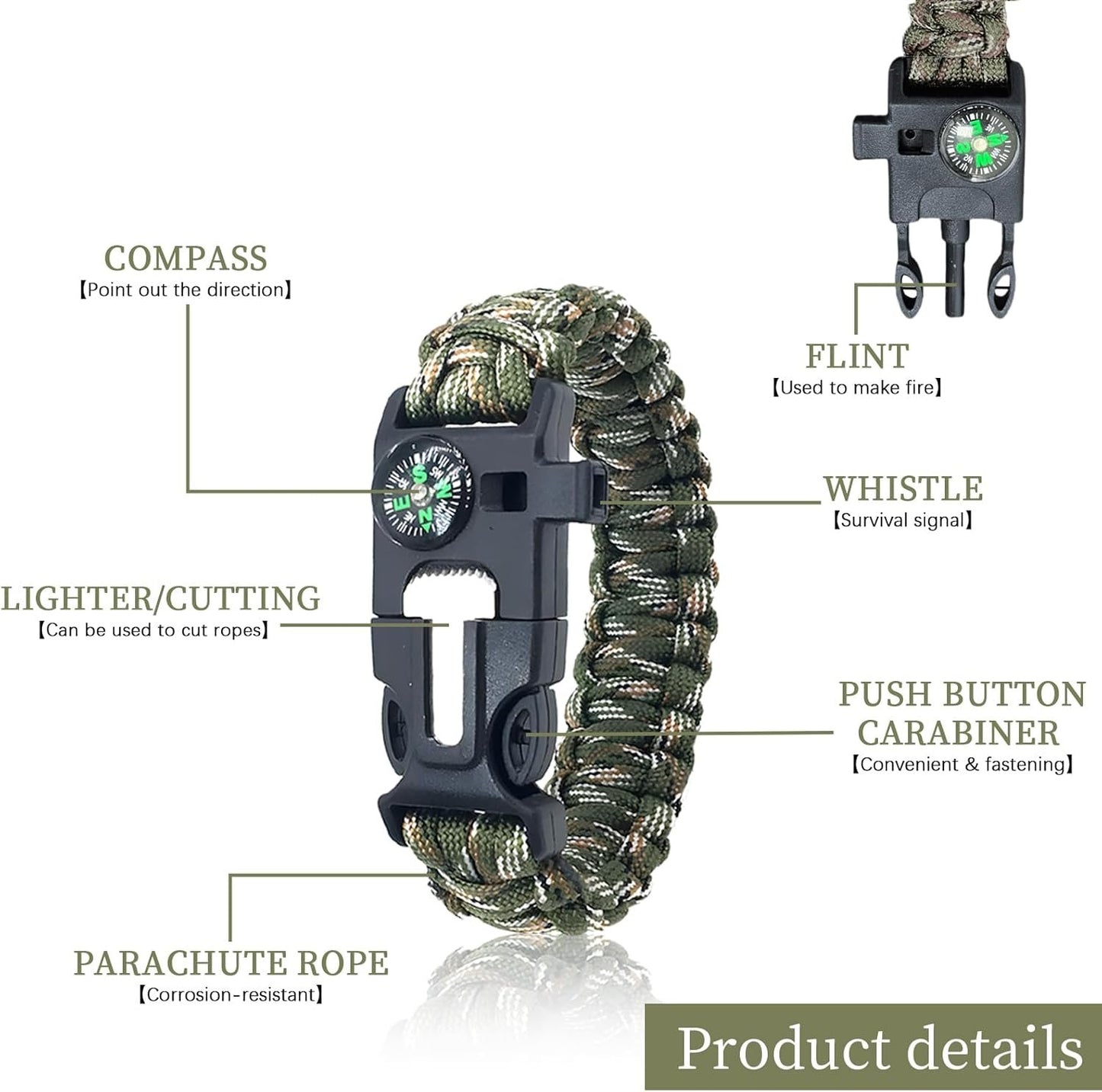 SURVIVAL_KIT Survival Bracelets 4-Pack | 5-in-1 Paracord Bracelet Set with Fire Starter, Compass & Whistle | Emergency Outdoor Gear for Camping, Hiking