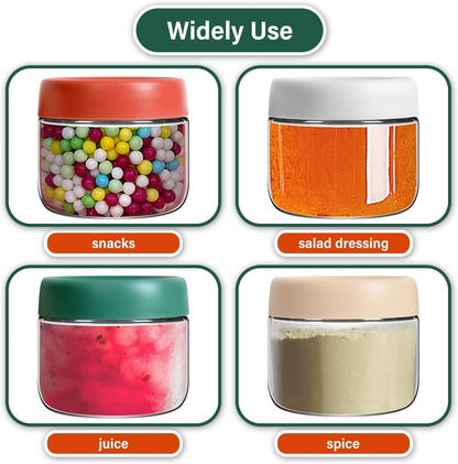 EONJOE 4-Pack 10oz Small Glass Jars with Lids Overnight Oats Meal Prep Salad Food Cereal Snacks Containers Pudding Yogurt Storage Airtight