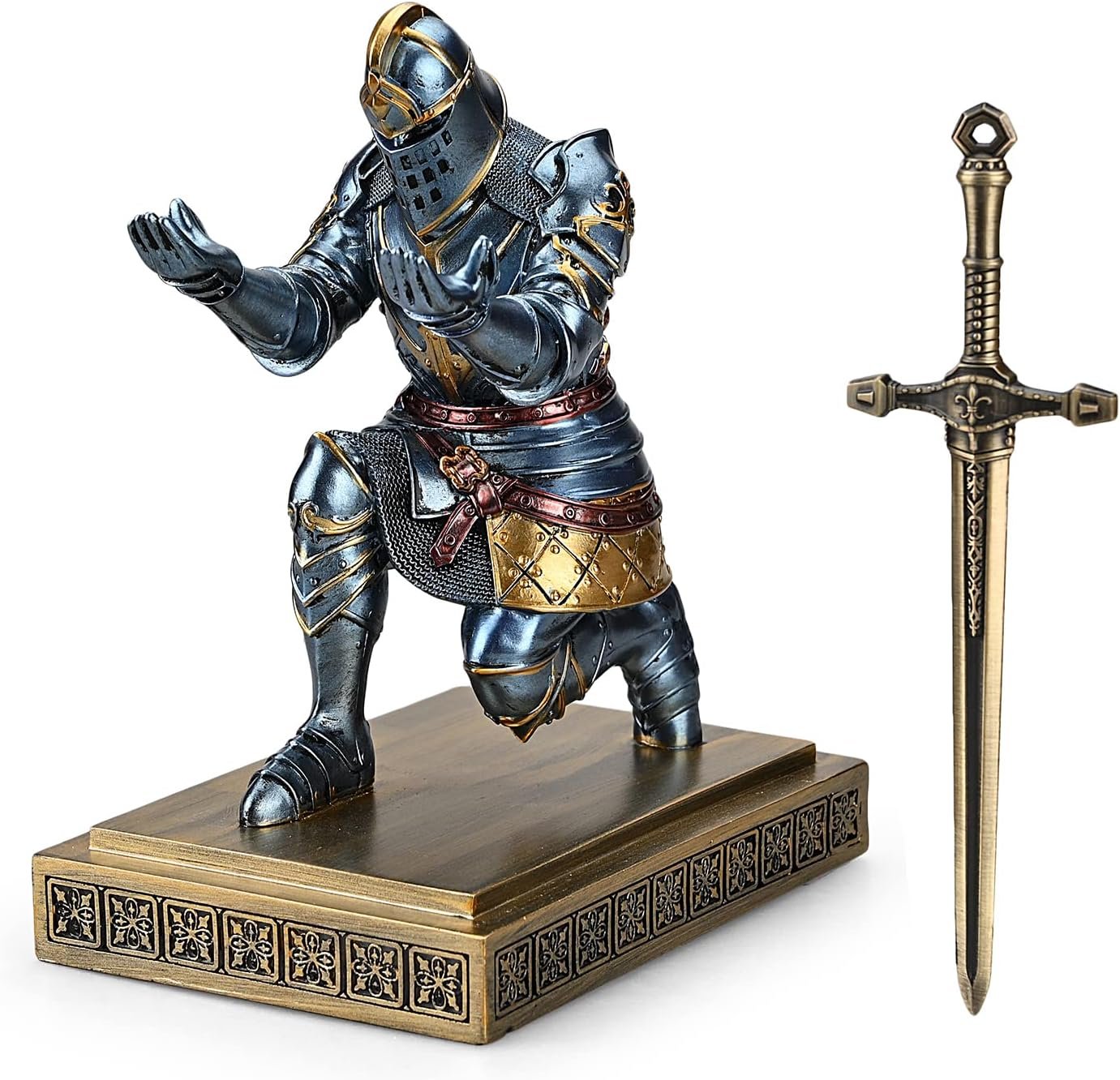 HDMbigmi King's Guard Knight Pen Holder Pen Stand Desk Organizers and Accessories Resin Pencil Holder for Office and Home (Blue)