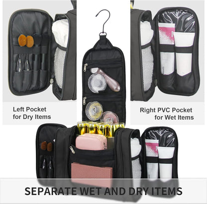 Extra Large Hanging Toiletry Bag for Women and Men, Extra Large Travel Cosmetics Bag, Portable Organizer Bathroom Shower for Hygiene Bag/Toiletries/ Makeup, Black, Hanging Toiletry Bag