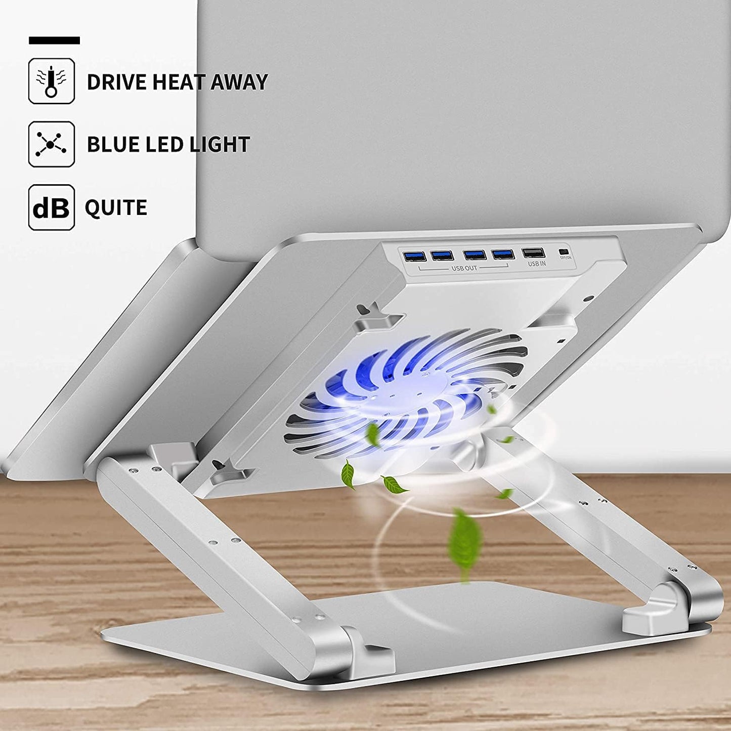pishi Laptop Cooling Pad - Ergonomic Laptop Stand with Low Noise Fan and 3.0 USB Hubs, Ventilated Aluminium Laptop Cooler Prevent Overheating, Support Up to 17 inches Gaming Notebook | (Silver): N16-5