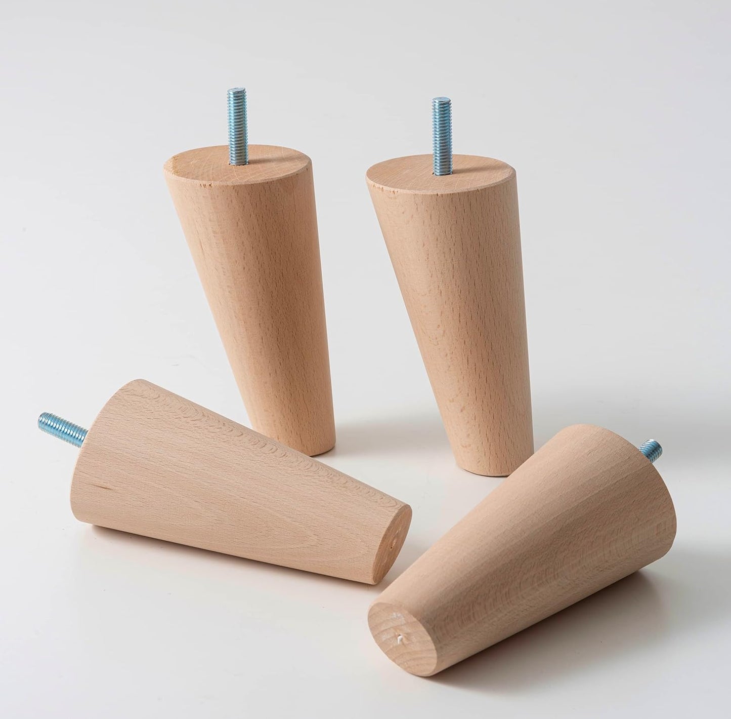 IPEA Furniture and Sofa Feet Height 12 cm Made in Italy - Slanted with Cone Shape - Screw M10 - Set of 4 Legs for Wardrobes, Armchairs, Beds - Beech Wood Feet - Light Colour