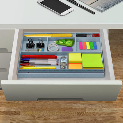 Acrimet Desk Drawer Organizer Tray with 8 Compartments – Multi-Purpose for Office Supplies, Makeup, and Accessories - Fits inside Drawers or Desktops, 32,4cm x 20,3cm x 2,7cm, Plastic, (Granite Color)