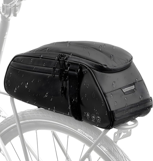 WOTOW Bike Reflective Rack Bag, Water Resistant Bicycle Rear Seat Pannier Cargo Trunk Storage Cycling Carrier Chest Bag with 8L Capacity Multi Pocket Taillight Loop for Commuter Outdoor Traveling