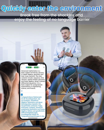 Translation Earbuds Real Time Open Ear Headphones, LCD Touch Screen 3-in-1 AI Translator Earbuds, 164 Language Translator Earpiece with ENC Mic, Translation Headphones for Travel Business Learning