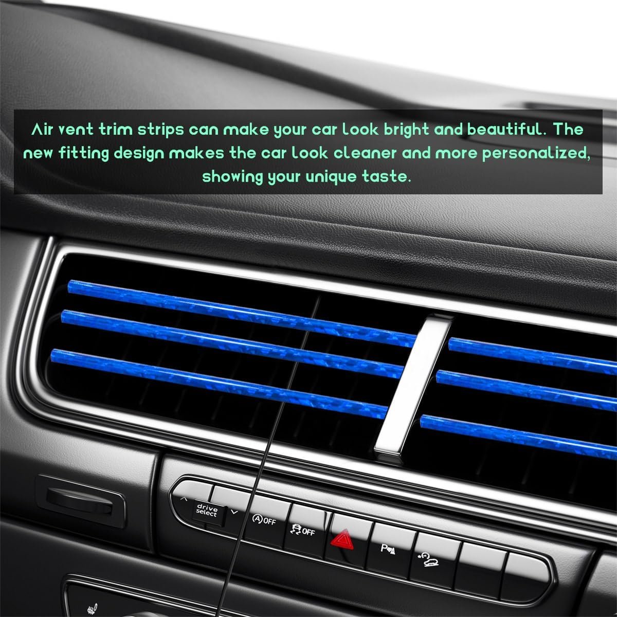 JUSTTOP 20 PCS Car Air Conditioner Decoration Strip, Bendable PVC Trim Strip Line, Shiny Blue, Universal Fit