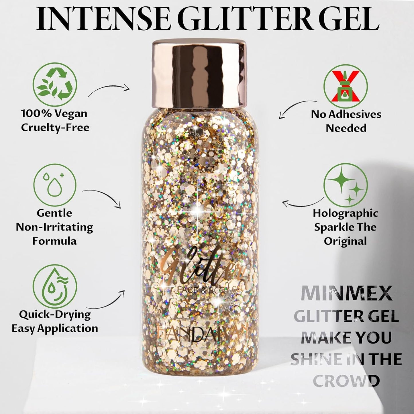 Body Glitter Gel, Face Glitter Gel,Intense Glitter Makeup Face Glitter Gel,Chunky Glitter for Eye Lip Hair Sparkling Body Glitter Gel for Women,Rave Glitter Festival Accessories（Champagne）