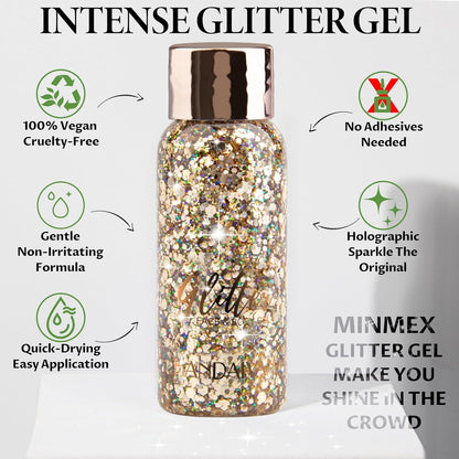 Body Glitter Gel, Face Glitter Gel,Intense Glitter Makeup Face Glitter Gel,Chunky Glitter for Eye Lip Hair Sparkling Body Glitter Gel for Women,Rave Glitter Festival Accessories（Champagne）
